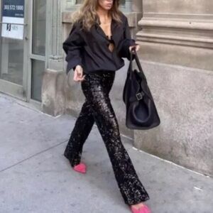 Zara FLARED SEQUIN LEGGINGS SZ M